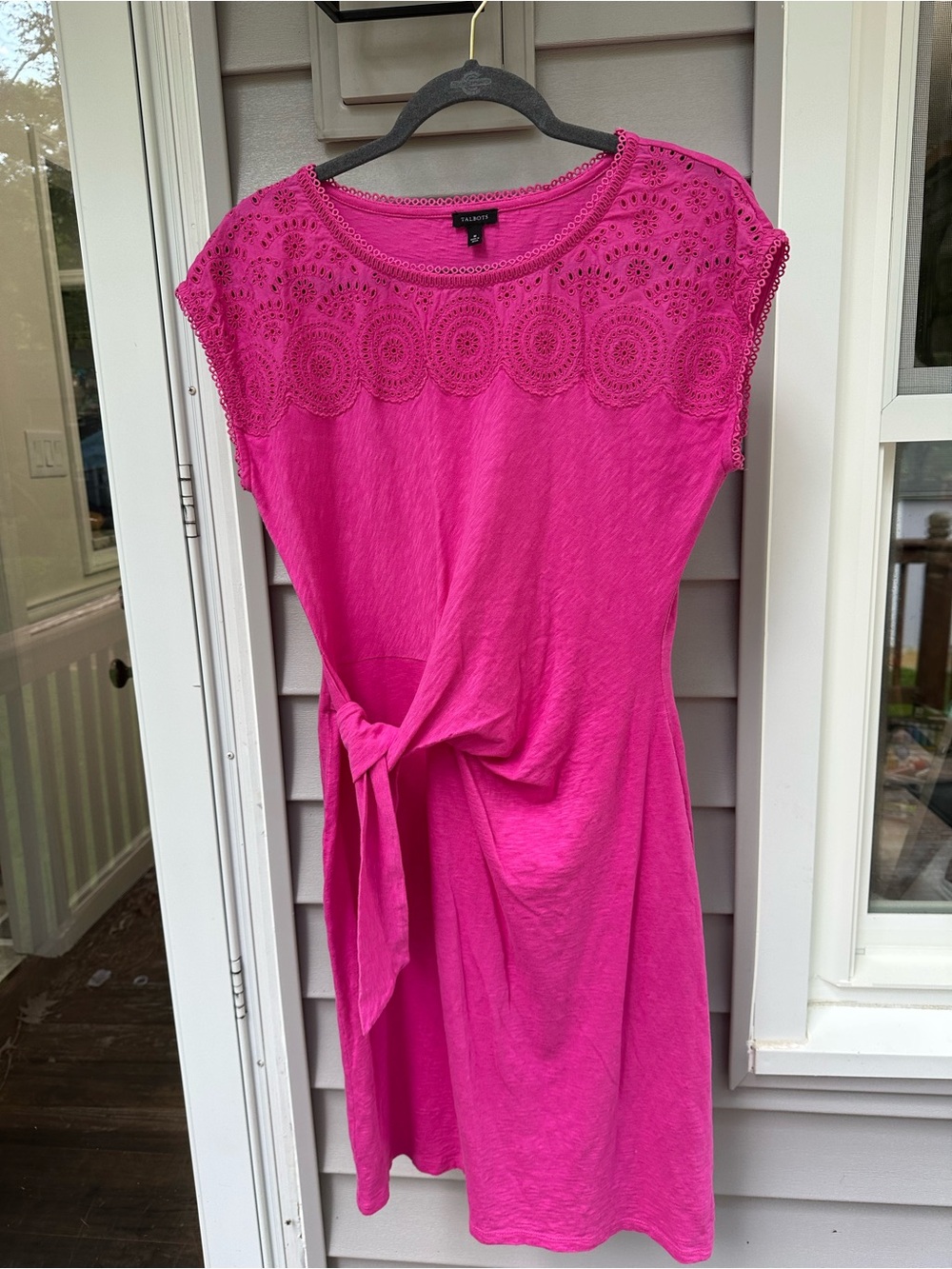 Talbots Pink 100% Cotton Eyelet Tie-Waist Dress M